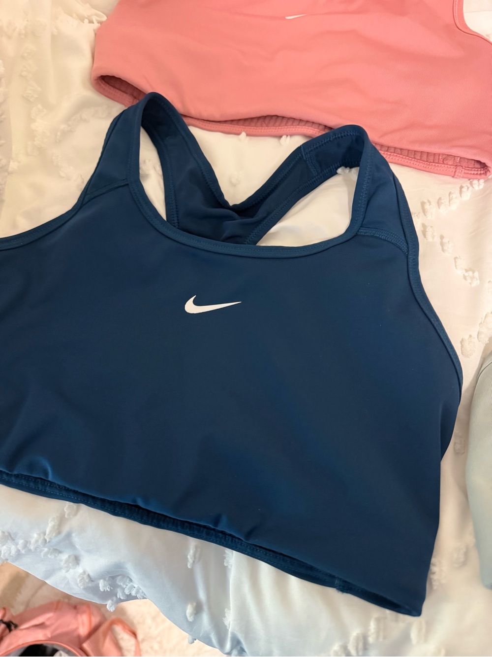 Nike Blue Racerback Sports Bra with White Swoosh